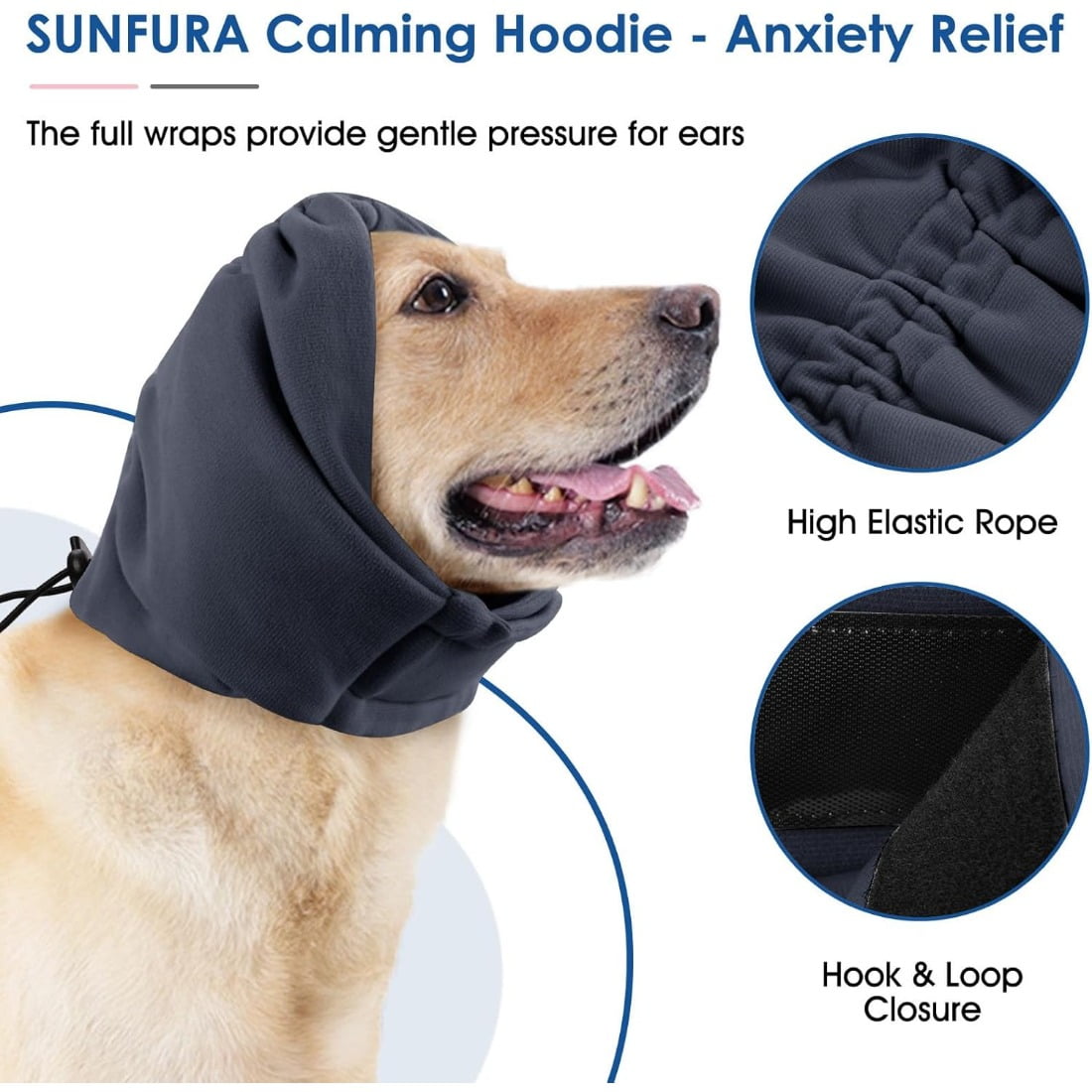 Tingzi Dog Calming Hoodie, No Flap Ear Wraps for Dogs Anxiety Relief, Dog Ear Muffs Noise Protection for Firework, Grooming, Force Drying, Dog Ear Covers Headband for Noise Cancelling, Grey L M Grey