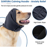 Tingzi Dog Calming Hoodie, No Flap Ear Wraps for Dogs Anxiety Relief, Dog Ear Muffs Noise Protection for Firework, Grooming, Force Drying, Dog Ear Covers Headband for Noise Cancelling, Grey L Grey - 45-Degree Angle