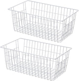 2Pcs Wire Storage Baskets,Metal Storage Basket for Organizing,White Wire Storage Freezer Baskets for Closet,Bedroom,Bathroom,Office