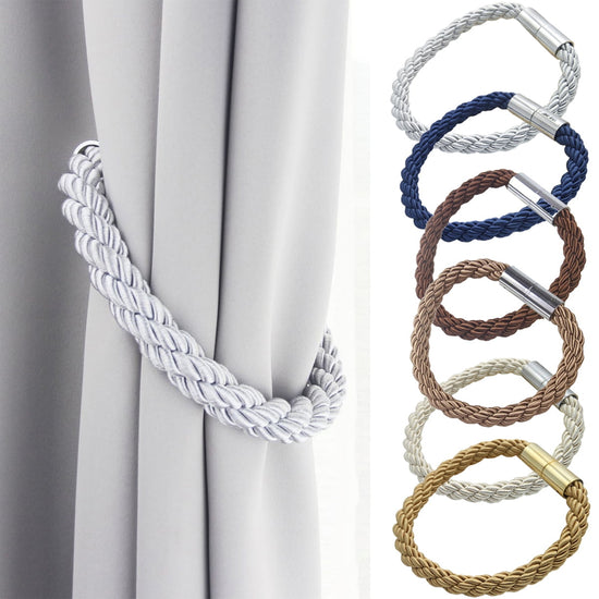 2Packs Magnetic Curtain Tiebacks Modern Handmade Weave Rope Curtain Holdbacks Convenient Decorative Curtain Drape Tie Backs for Home and Office Window Drapery Coffee