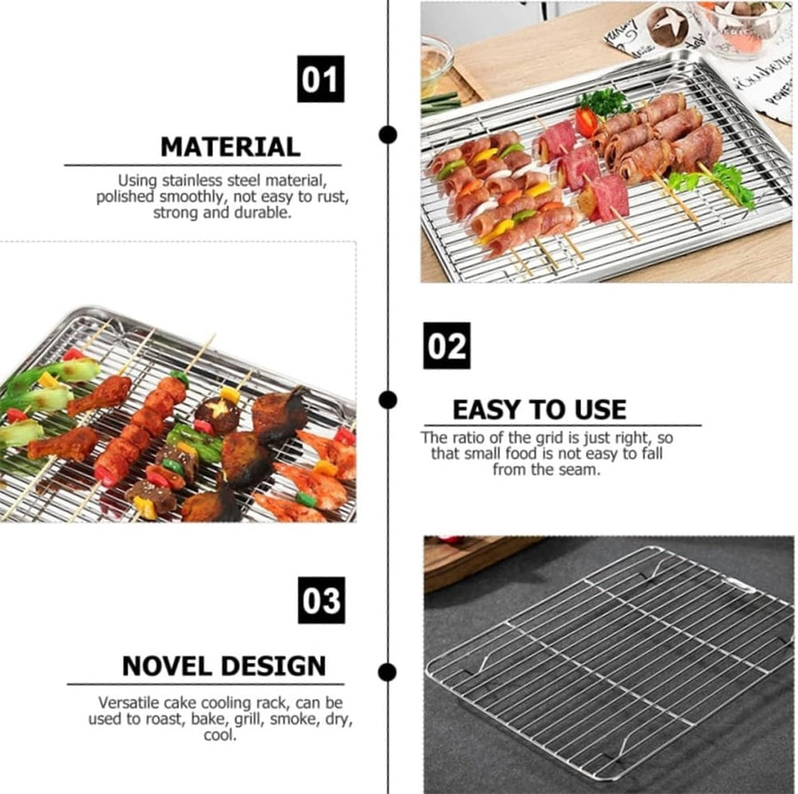1Pack Kitchen Baking Rack,Small Cooking Rack,Nonstick Wire Grill Net,Stainless Steel Roasting Grid Frame,Oven & Dishwasher Safe,for Picnic Camping Dinning and Outdoors 8"x 6 11"×9"×0.6"