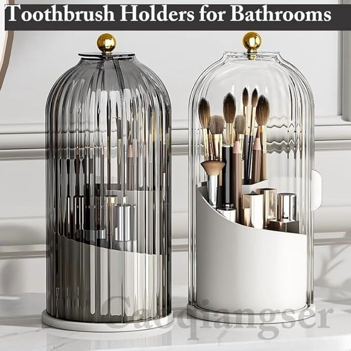 Concealed Toothbrush Holder,Toothbrush Holders for Bathrooms,360 Rotating Waterproof Dustproof Toothpaste Holders with Sliding Lid,for Vanity Makeup Brushes Holder,Pen Holder Storage (C) B