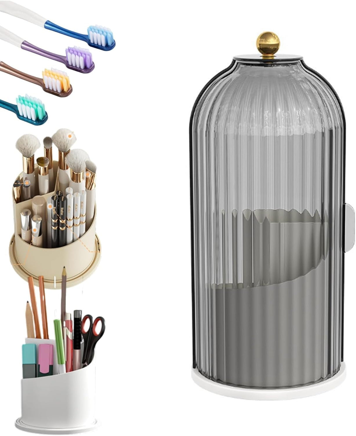 Concealed Toothbrush Holder,Toothbrush Holders for Bathrooms,360 Rotating Waterproof Dustproof Toothpaste Holders with Sliding Lid,for Vanity Makeup Brushes Holder,Pen Holder Storage (C) C