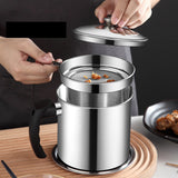 Pot Fats Storage With Lid, Grease Container With Strainer, Stainless Steel Oil Storage Container with Fine Mesh Strainer Dustproofs, Leakproof Oil Storage Container Grease Keepers with Handle Silver