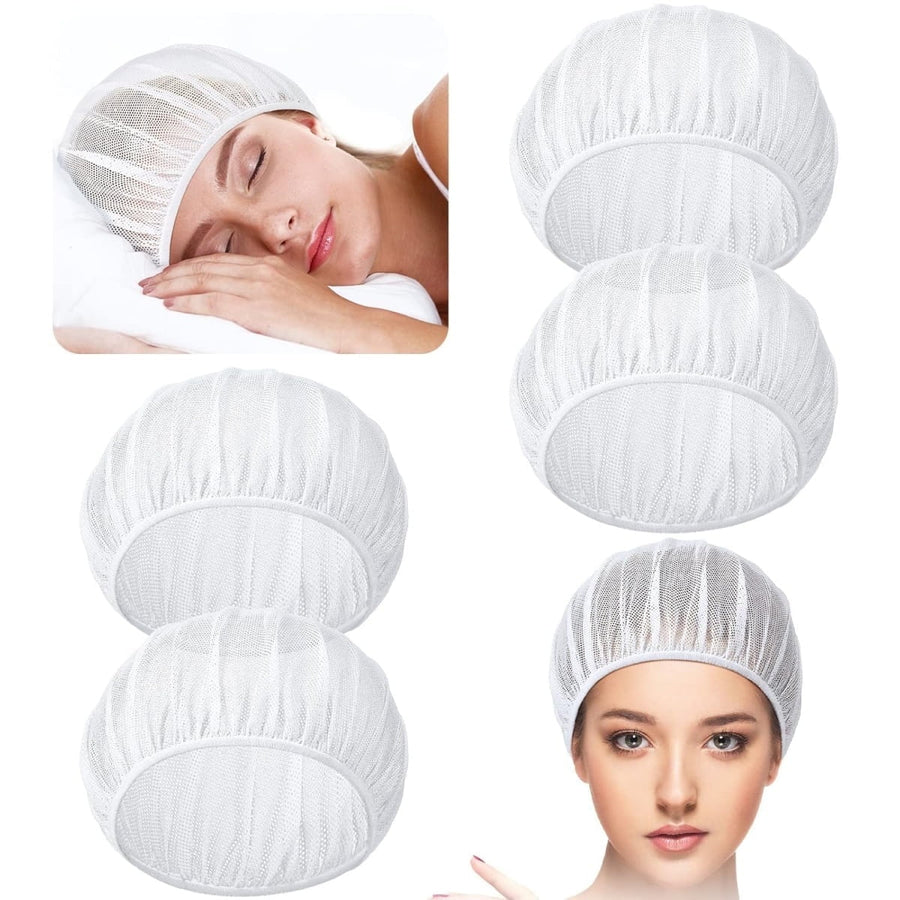 4 Pcs Mesh Sleep Bonnets,Breathable Shower Caps,Hair Nets Caps for Women,Reusable Multi-color Night Bonnets for Shower,Sleeping,Washing Face White