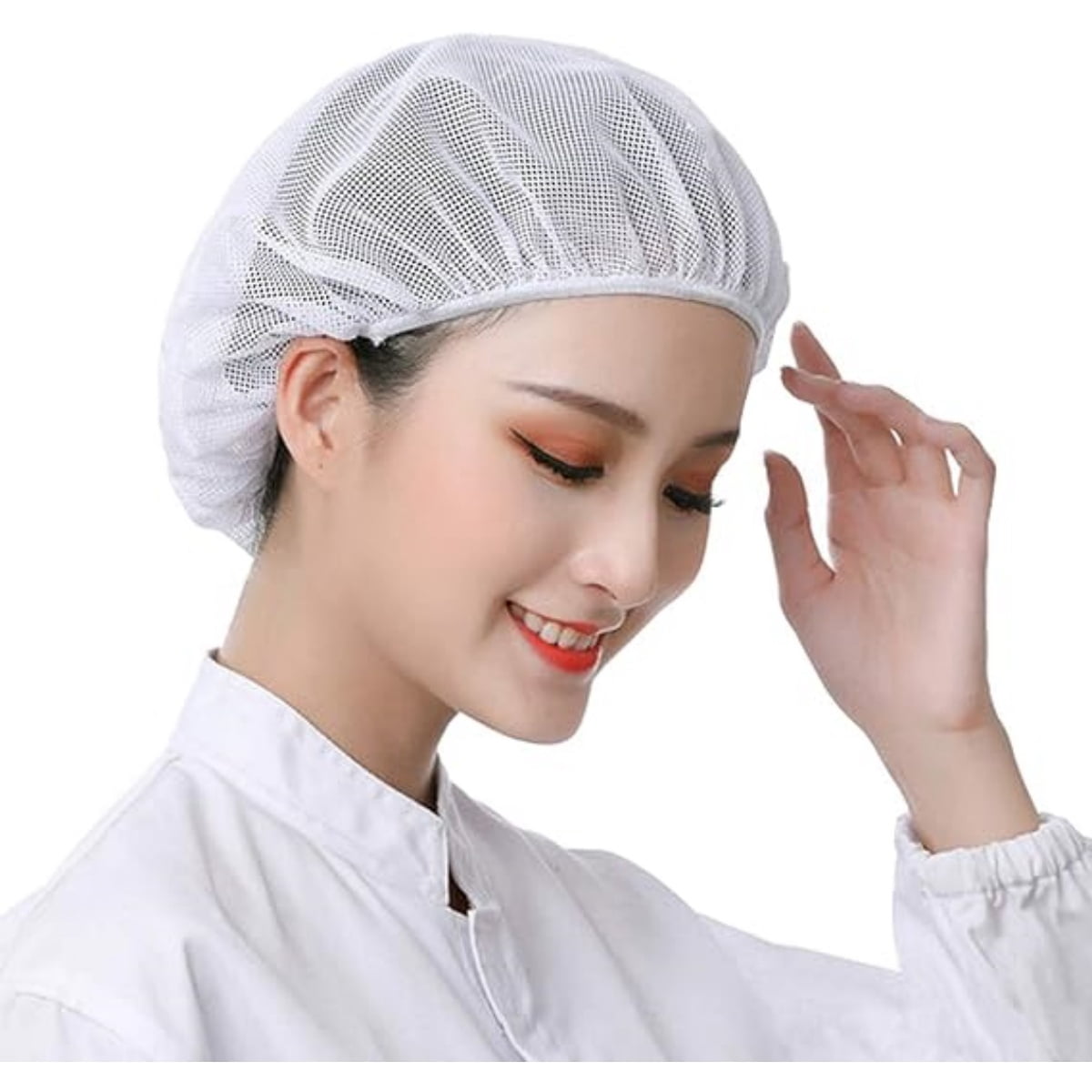 4 Pcs Mesh Sleep Bonnets,Breathable Shower Caps,Hair Nets Caps for Women,Reusable Multi-color Night Bonnets for Shower,Sleeping,Washing Face White