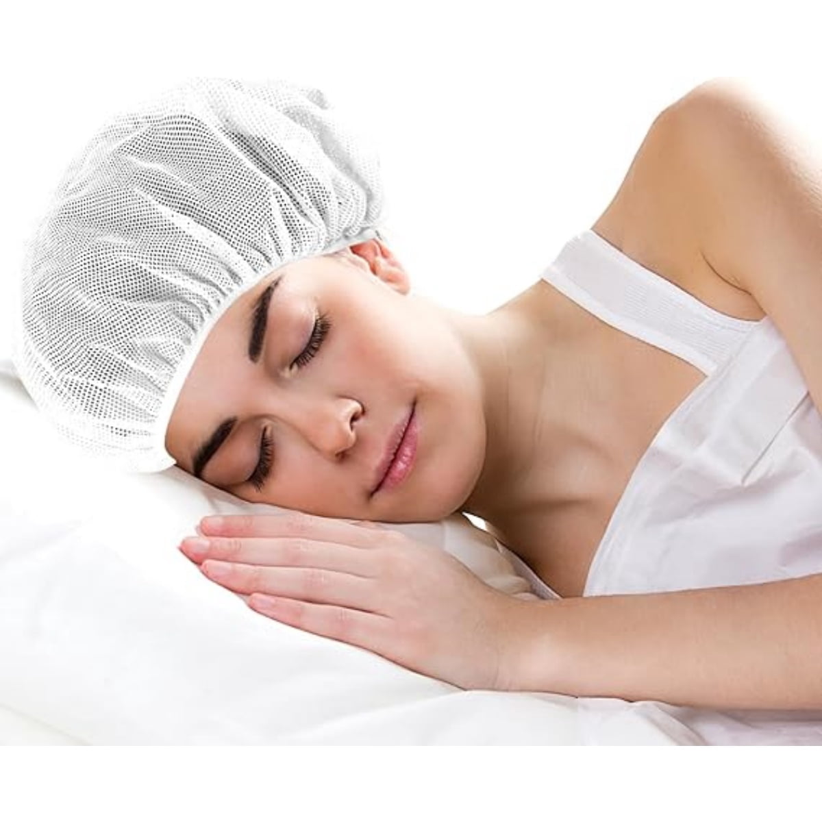 4 Pcs Mesh Sleep Bonnets,Breathable Shower Caps,Hair Nets Caps for Women,Reusable Multi-color Night Bonnets for Shower,Sleeping,Washing Face White