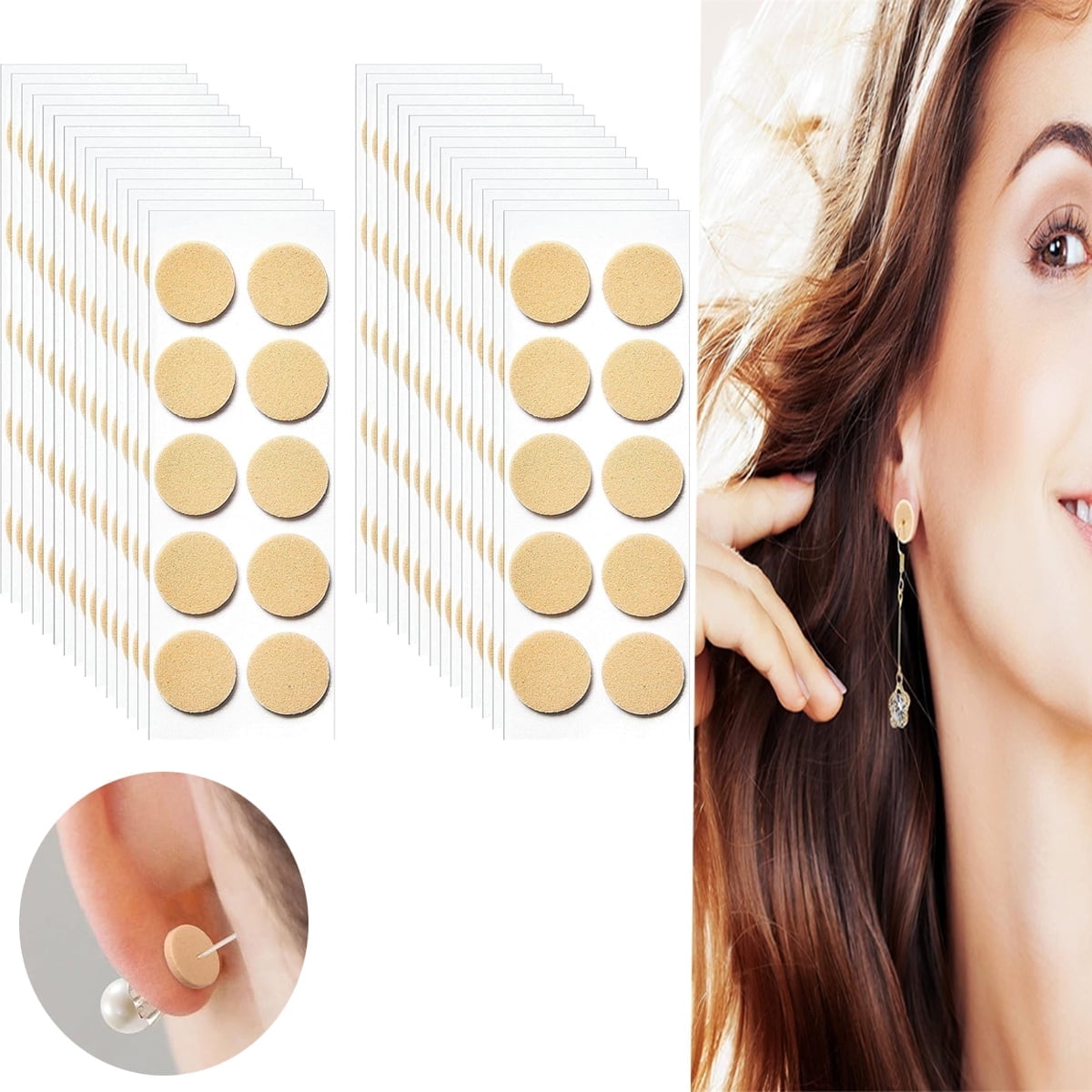 Earring Stickers for Split Earlobes,50Pcs Earring Support Patches,Reinforcement Ear Stickers Earring Backs for Droopy Ears Heavy Earrings,Large Earring Stabilizers Stickers Beige