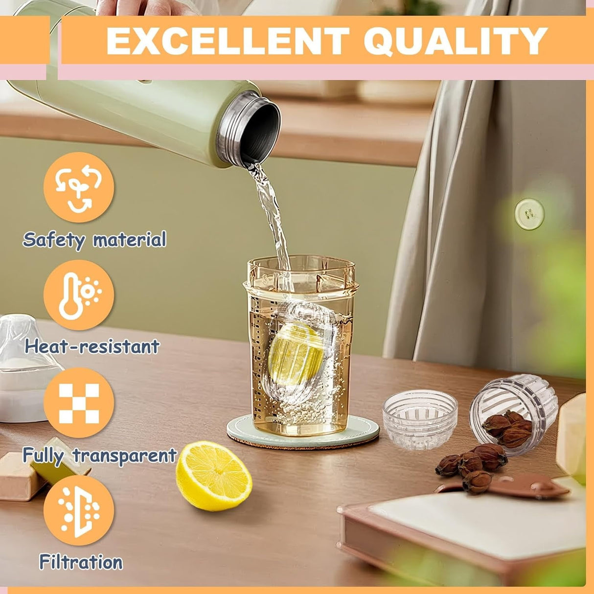 2.5x1.7In Fruit Infuser Insert,Set of 2 Reusable Fruit Infuser Water Pitcher for Iced Tea,Juice,Beverages,Water