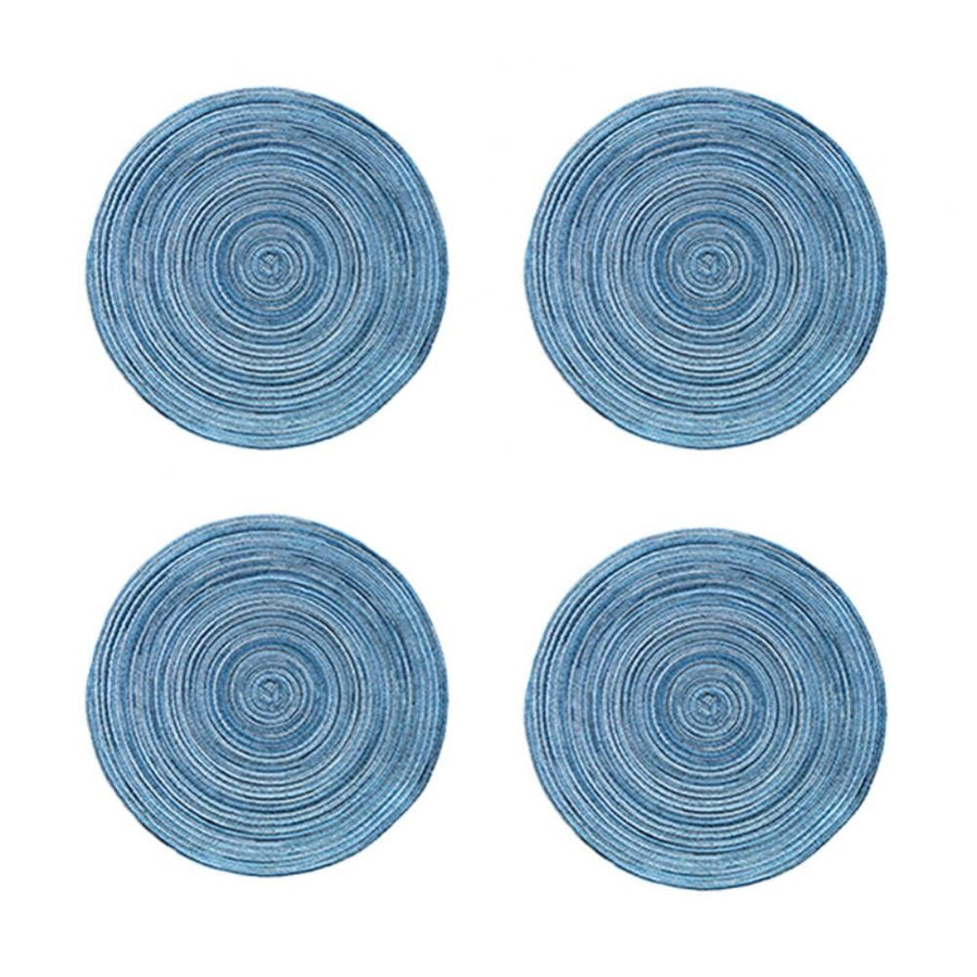 Round Placemats Set of 4, Cotton Woven Placemat Heat-Resistant Non-Slip Washable Table Mats for Dining Table 14 Inch Blue
