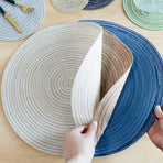 Round Placemats Set of 4, Cotton Woven Placemat Heat-Resistant Non-Slip Washable Table Mats for Dining Table 14 Inch Blue