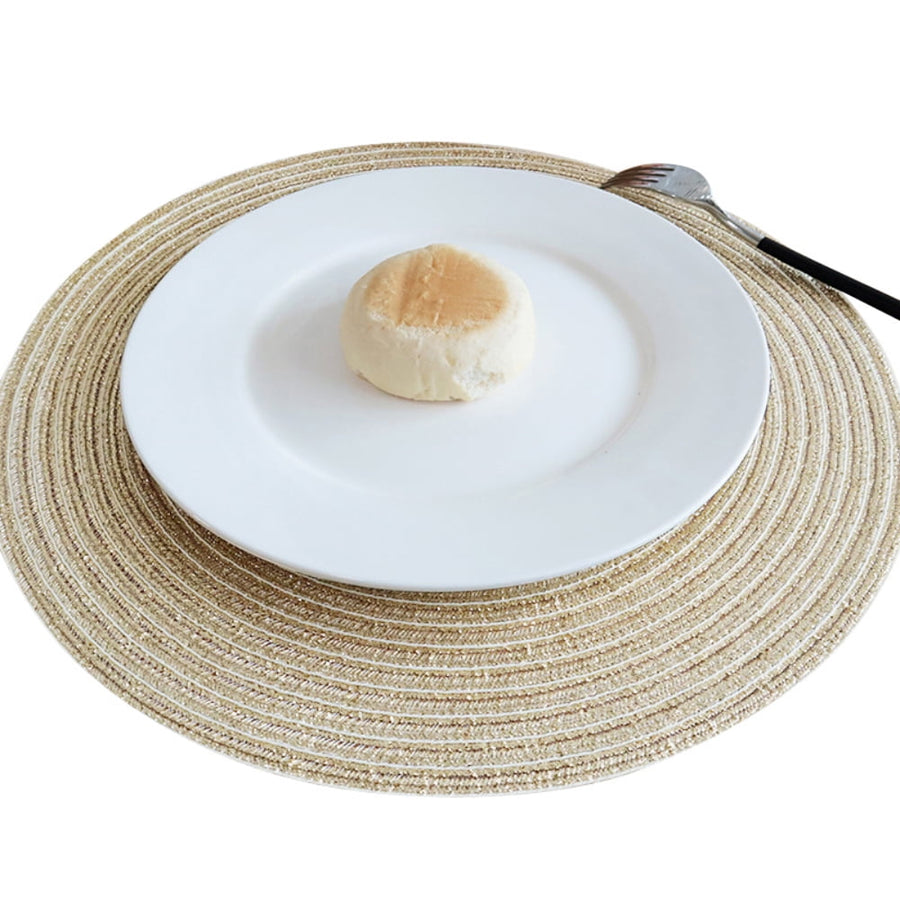 Round Placemats Set of 4, Cotton Woven Placemat Heat-Resistant Non-Slip Washable Table Mats for Dining Table 14 Inch, Blue Gold