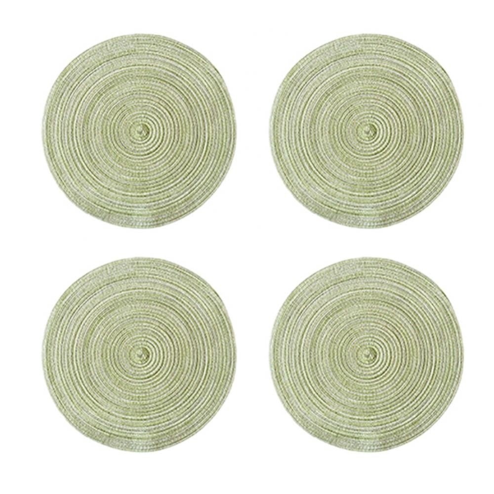 Round Placemats Set of 4, Cotton Woven Placemat Heat-Resistant Non-Slip Washable Table Mats for Dining Table 14 Inch, Blue Green