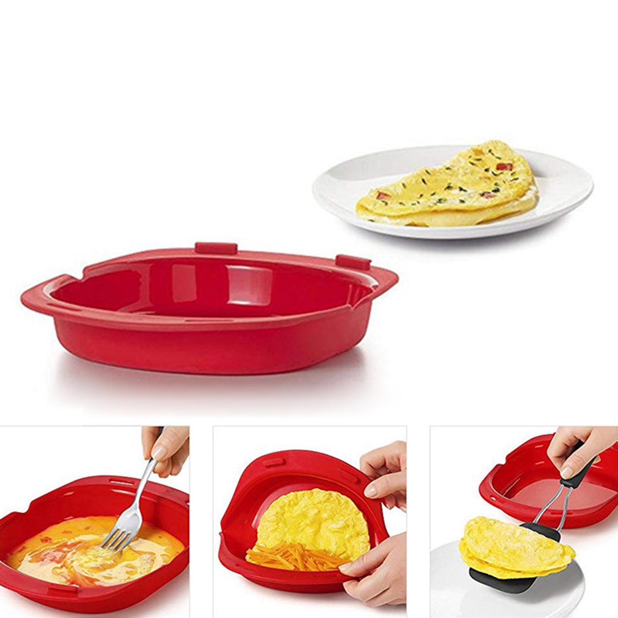 Silicone Omelette Maker Microwave Oven Non Stick Omelette Maker Egg Roll Baking Plate Pan Omelette Maker Red