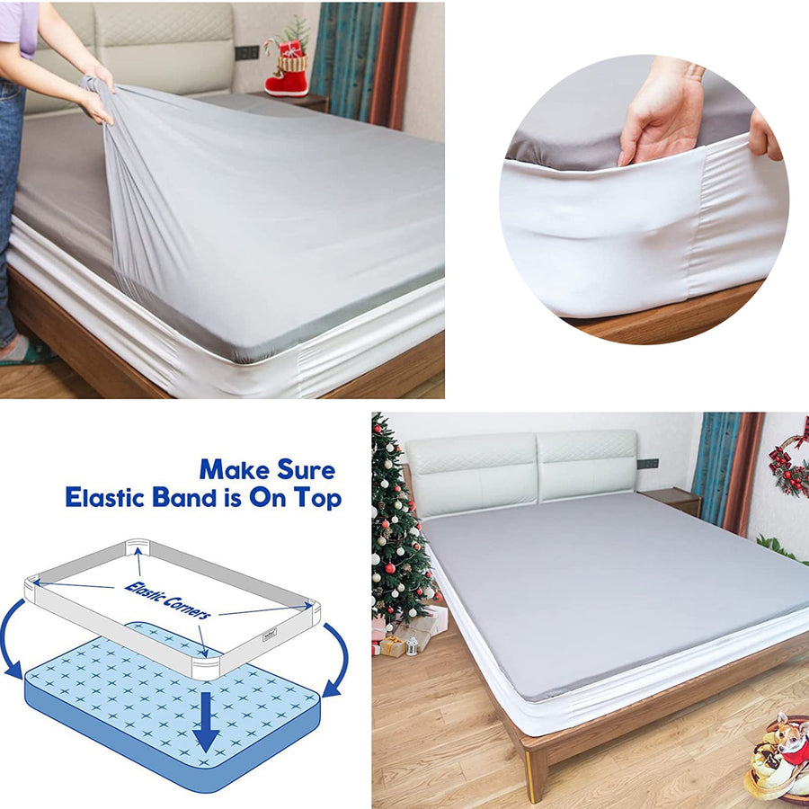 Bed Sheet Holder Elastic Non-slip Time Saving Fully-encased Design Sheet Fixing 360 Degree Surround Sheet Fastening Cover for Bedroom White