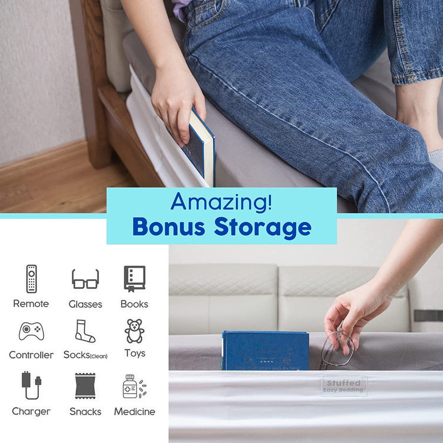 Bed Sheet Holder Elastic Non-slip Time Saving Fully-encased Design Sheet Fixing 360 Degree Surround Sheet Fastening Cover for Bedroom White