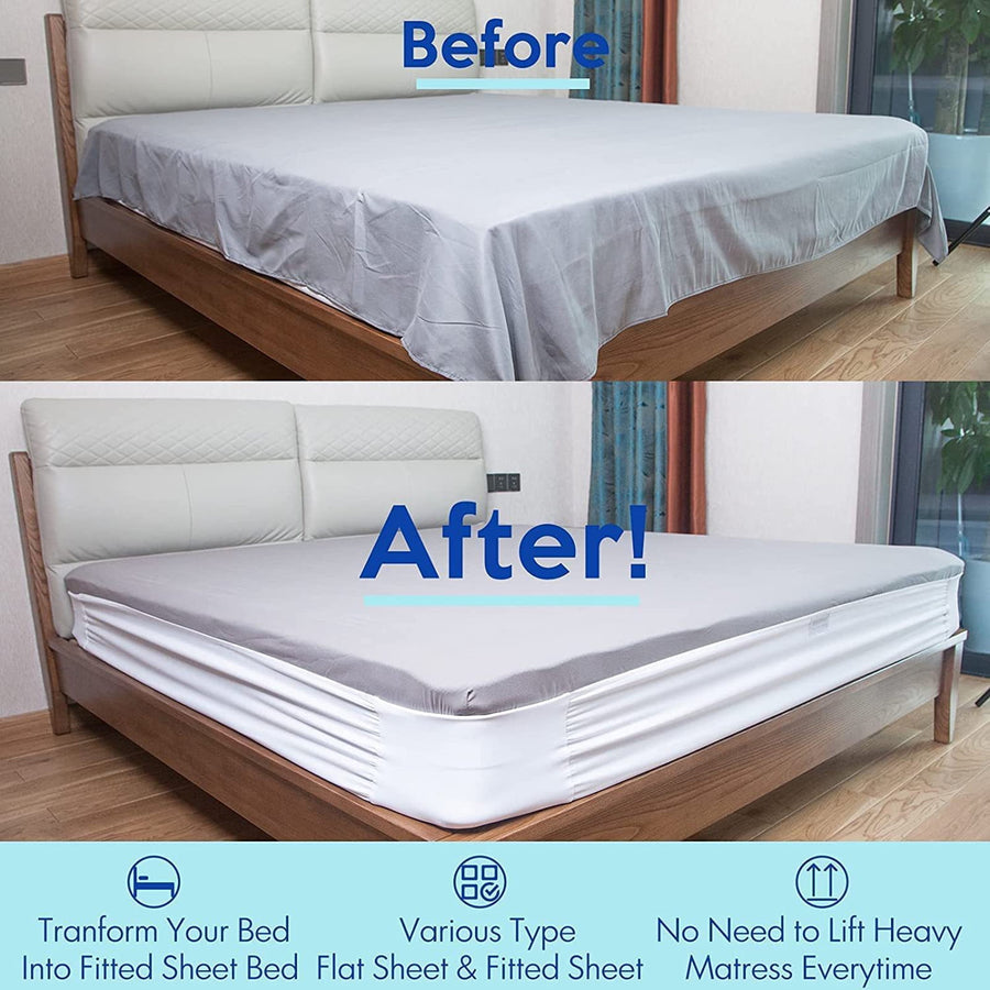 Bed Sheet Holder Elastic Non-slip Time Saving Fully-encased Design Sheet Fixing 360 Degree Surround Sheet Fastening Cover for Bedroom White