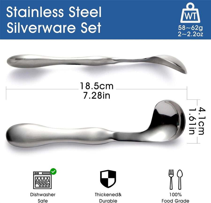 Adaptive Utensils for Elderly 2Pcs Curved Angled Spoon Weighted Utensils Weighted Angled Silverware Cutlery Utensil for Hand Tremors Parkinson's or Elderly Easy Grip Handles