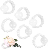 6 Pieces Corsage Wristlet Bands, Elastic Corsage Bracelet Handmade Stretch Pearl Corsage Wristband DIY Flower Bracelet for Women Girls Bridal Wedding Prom Party Accessories