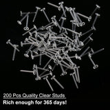 Clear Earrings For Sports, 400Pcs 18g Plastic Earrings For Sensitive Ears, Clear Stud Earrings for Work with Solid Plastic Posts and Soft Rubber Earring Backs in 2 Organizer Box - Side View