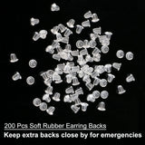 Clear Earrings For Sports, 400Pcs 18g Plastic Earrings For Sensitive Ears, Clear Stud Earrings for Work with Solid Plastic Posts and Soft Rubber Earring Backs in 2 Organizer Box