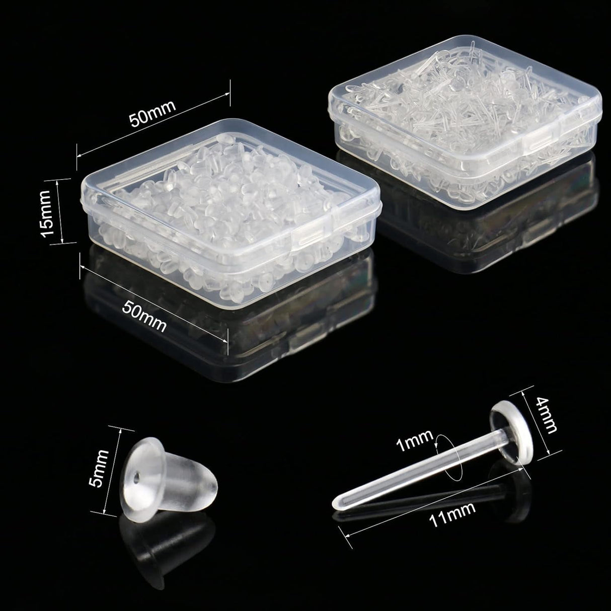 Clear Earrings For Sports, 400Pcs 18g Plastic Earrings For Sensitive Ears, Clear Stud Earrings for Work with Solid Plastic Posts and Soft Rubber Earring Backs in 2 Organizer Box