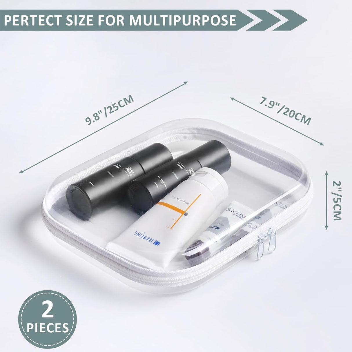 Hard Sided Clear Zipper Case for Storage- Professional-Grade Clear Zipper Pencil Case,Toy Storage Bins, Toiletry Pouch, Travel Organizer, Cosmetic Bagï¼\x88White,2 Pack, Mï¼\x89 M