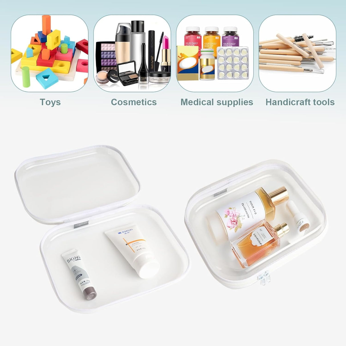 Hard Sided Clear Zipper Case for Storage- Professional-Grade Clear Zipper Pencil Case,Toy Storage Bins, Toiletry Pouch, Travel Organizer, Cosmetic Bagï¼\x88White,2 Pack, Mï¼\x89 M