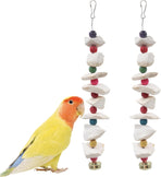 2Pcs Bird Cuttlebone Chew Toy,Natural Calcium Cuddle Bone Sharp Beaks Cage Toy,Large Parrot Chewing Calcium Cuttlebone with Bells,Calcium Stone Chew Toy Grinding Teeth for Parrot Hamster