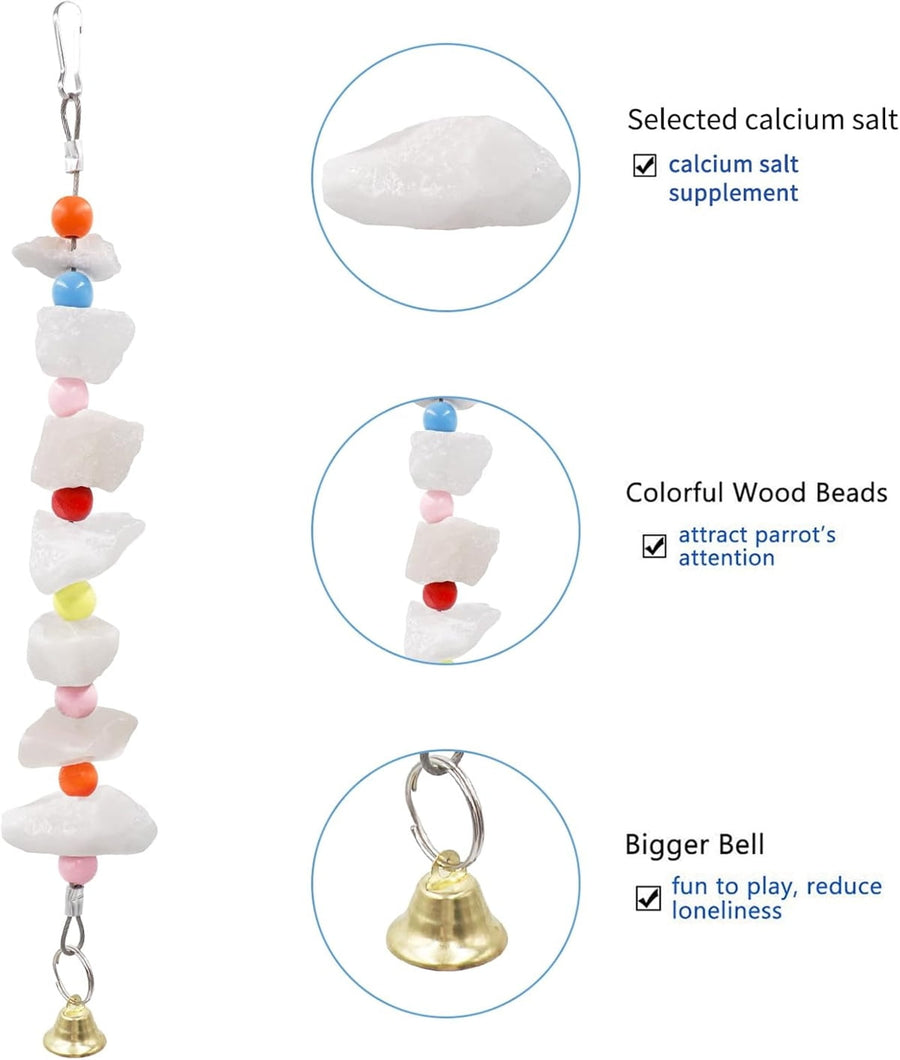 2Pcs Bird Cuttlebone Chew Toy,Natural Calcium Cuddle Bone Sharp Beaks Cage Toy,Large Parrot Chewing Calcium Cuttlebone with Bells,Calcium Stone Chew Toy Grinding Teeth for Parrot Hamster