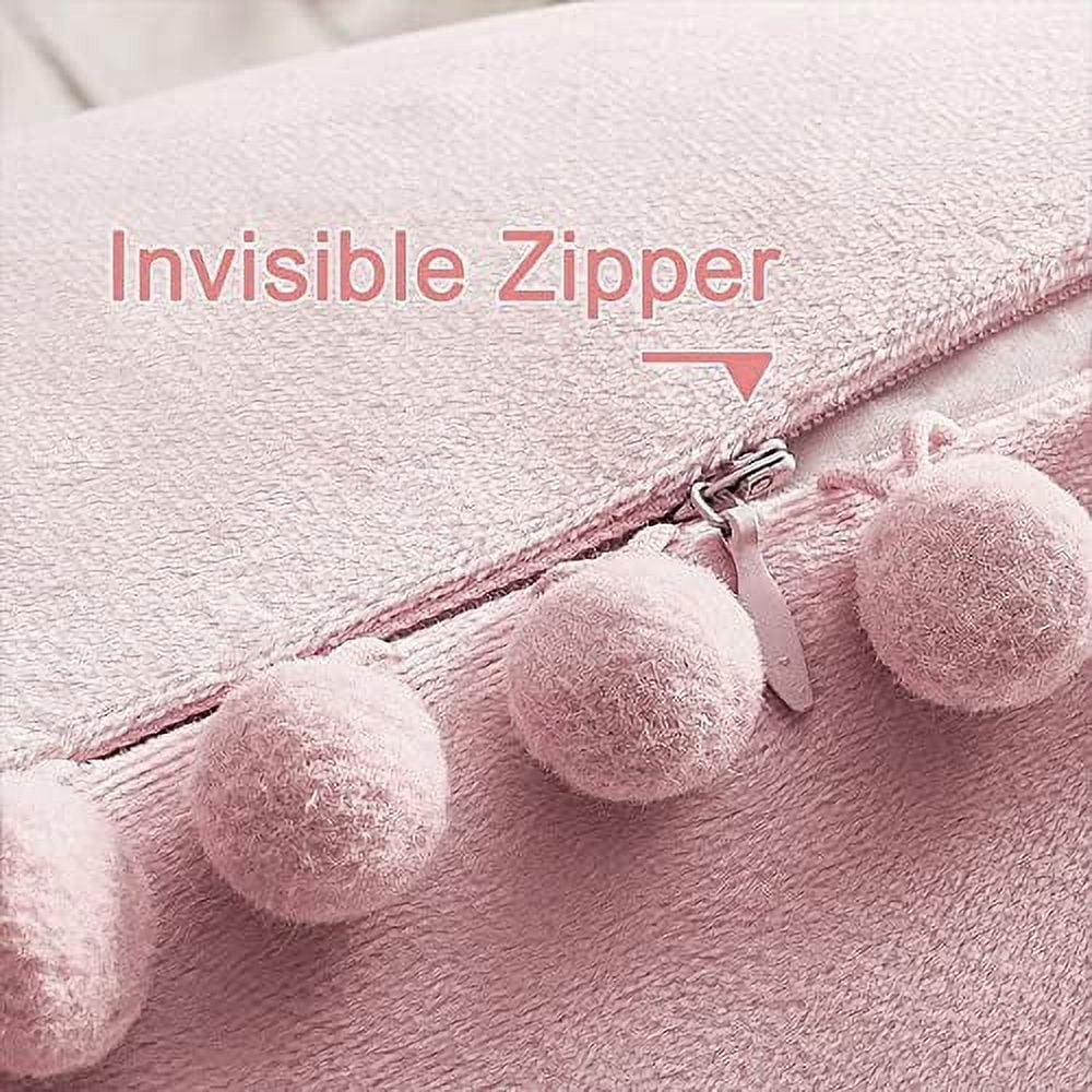 Blush Pink Throw Pillow Covers for Couch Bed Sofa Decorative Pillow Covers 16x16 Set of 2 Soft Velvet Square Cushion Covers with Tassels Cute Girl Princess Aesthetic Home Decor Baby Pink