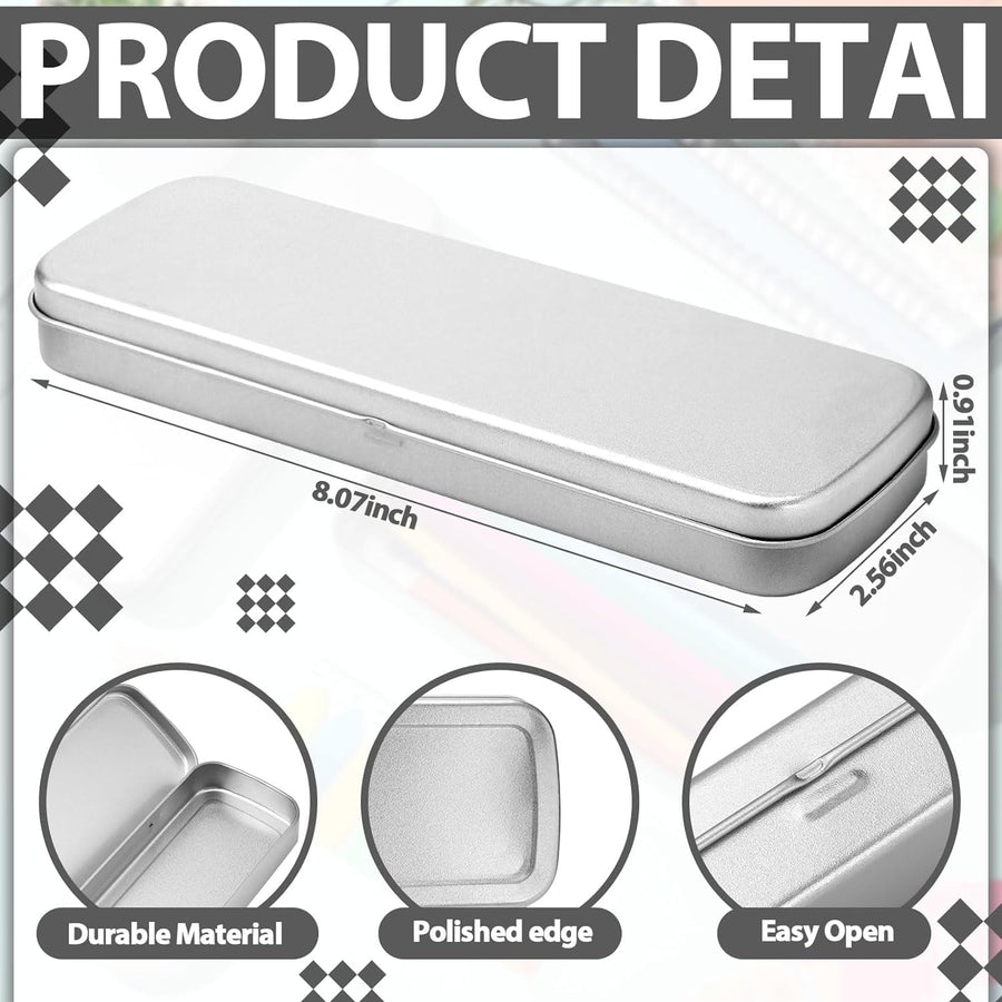 6 Pcs Tin Pencil Case Metal Pencil Case Empty Hinged Stainless Steel Box Rectangular for Brushes Crayon