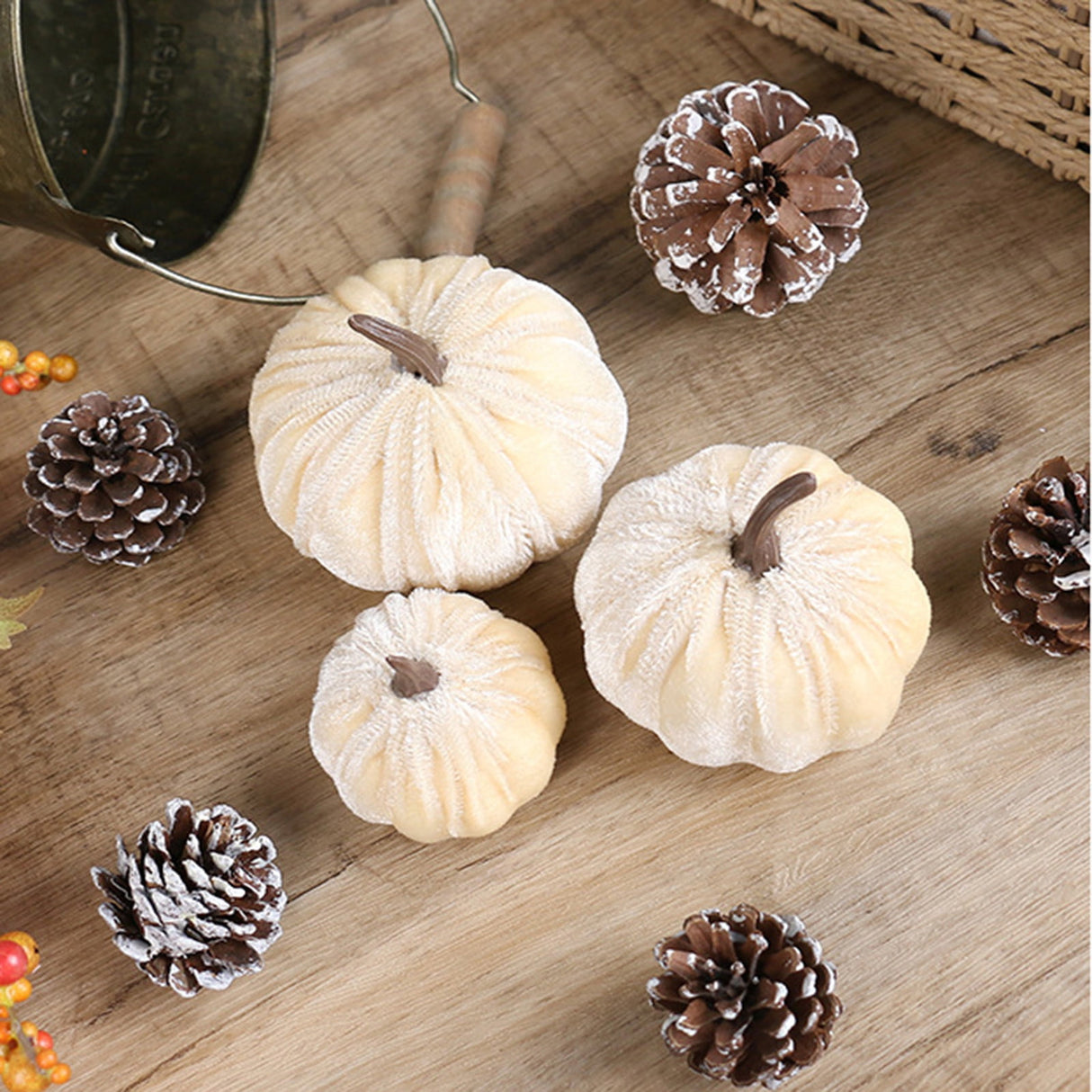 Artificial Pumpkins Decoration, Fake Faux Velvet Foam Fabric Pumpkins Ornaments, Mini Pumpkins Toy Fall Decorative Pumpkin Shaped for Thanksgiving Table Home Decorations（M, Beige） M Beige