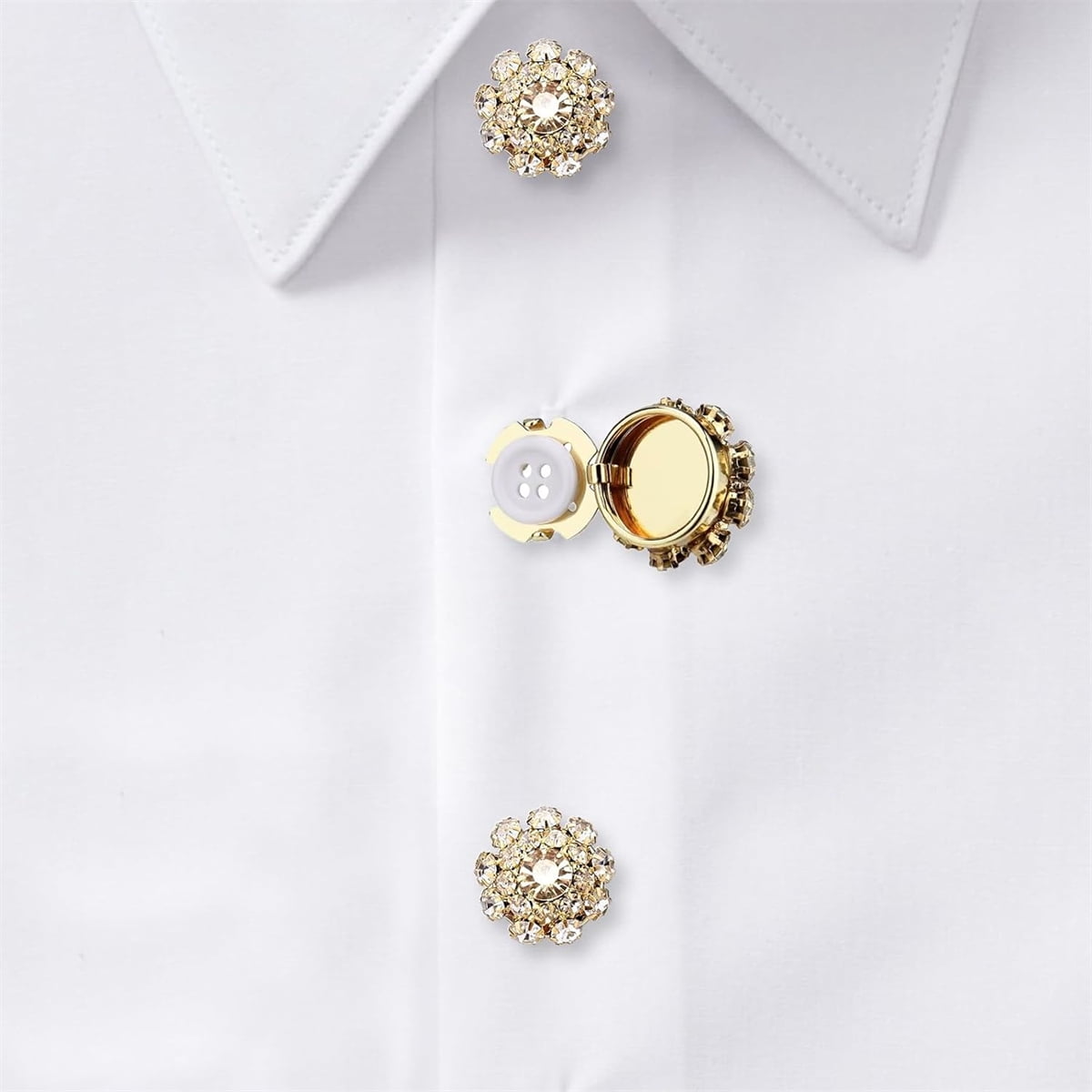Rhinestone Button Cover 5 Pcs Golden Crystal Cover for Women Blouses Detachable Shirt Clips Buttons Crystal Fancy Buttons for Dress Suit Jeans Clothing DIY Holiday Decoration Embellishments Gold