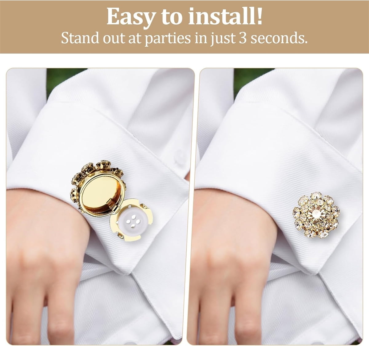 Rhinestone Button Cover 5 Pcs Golden Crystal Cover for Women Blouses Detachable Shirt Clips Buttons Crystal Fancy Buttons for Dress Suit Jeans Clothing DIY Holiday Decoration Embellishments Gold