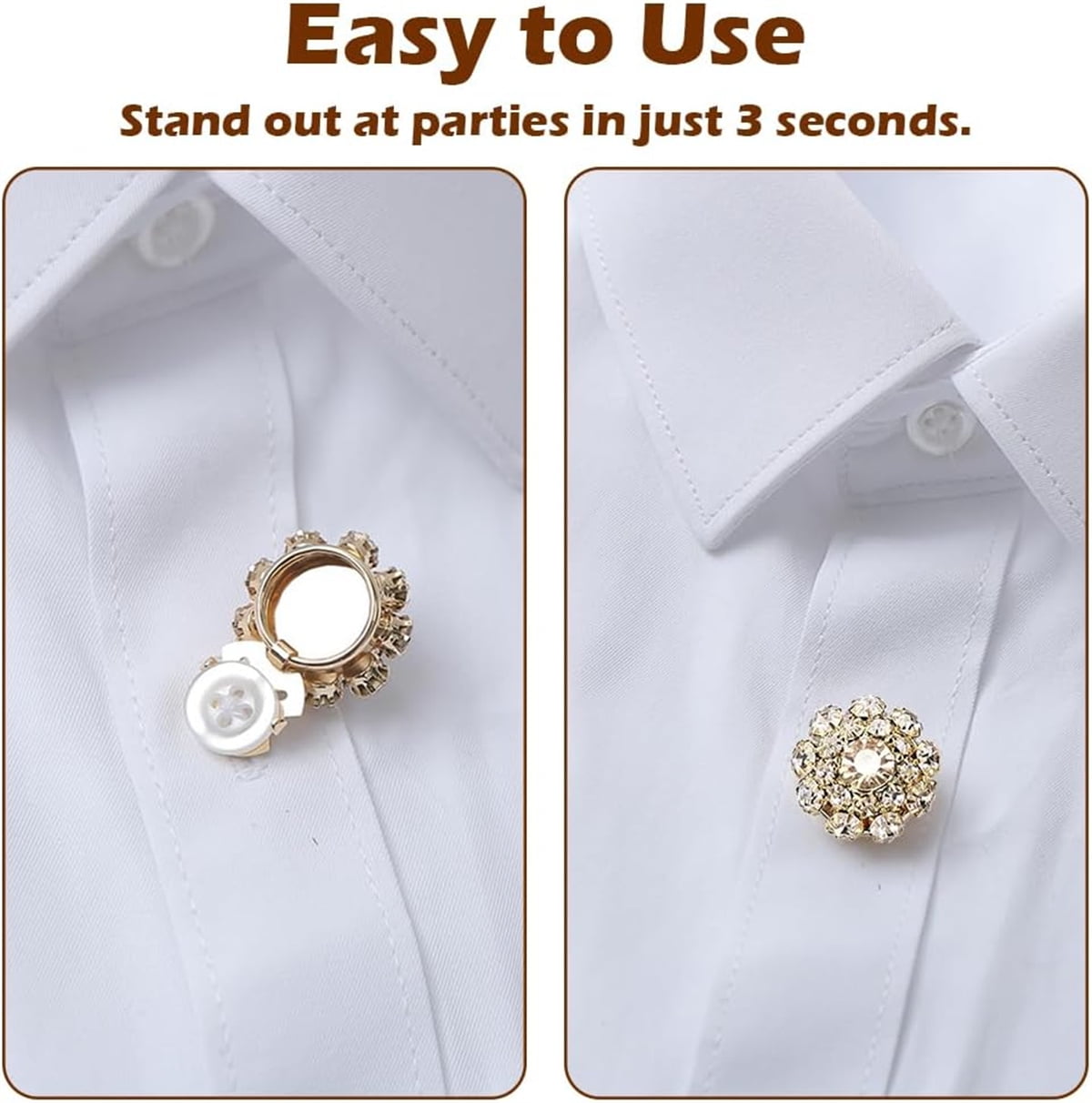 Rhinestone Button Cover 5 Pcs Golden Crystal Cover for Women Blouses Detachable Shirt Clips Buttons Crystal Fancy Buttons for Dress Suit Jeans Clothing DIY Holiday Decoration Embellishments Gold