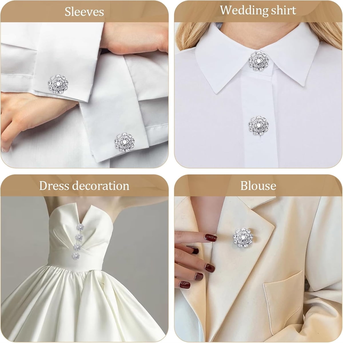 Rhinestone Button Cover 5 Pcs Golden Crystal Cover for Women Blouses Detachable Shirt Clips Buttons Crystal Fancy Buttons for Dress Suit Jeans Clothing DIY Holiday Decoration Embellishments Silver