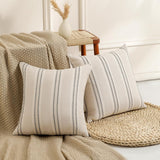 Throw Pillow Covers 20x20 Set of 2 Striped Pillow Covers Textured Linen Decorative Pillows Square Cushion Covers for Sofa Couch Bed Living Room Farmhouse Decor, Grey - Side View