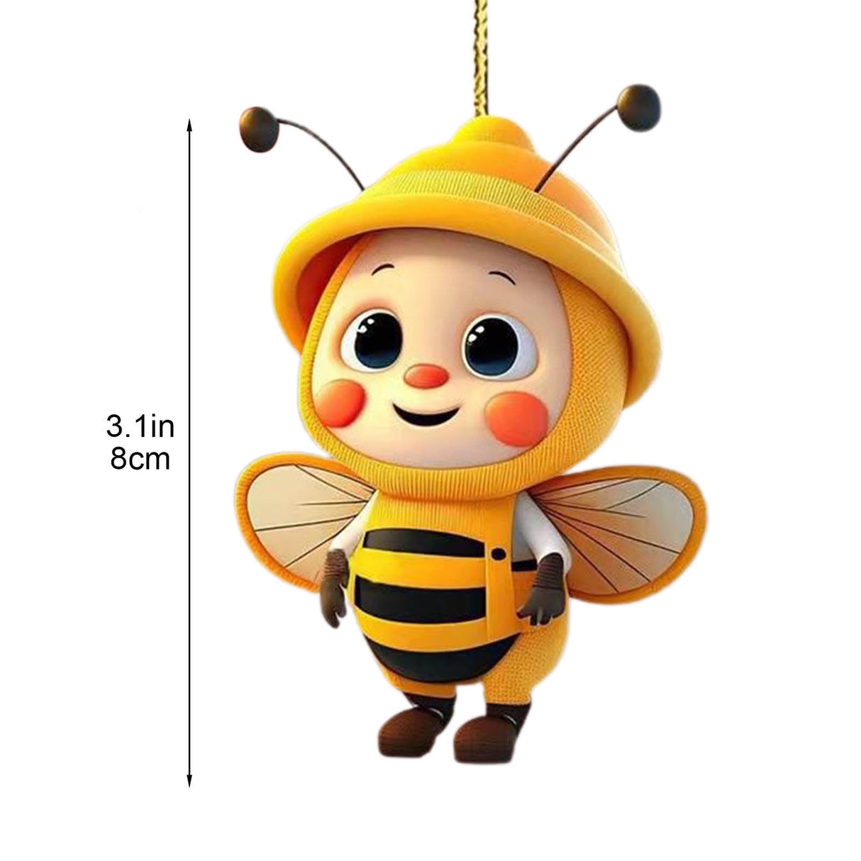 6PCS Christmas Cute Bee Hanging Ornaments, 3.15" Flat Christmas Tree Hanging Pendants, Acrylic Yellow Honeybee with Hat Indoor Decoration for Home Party Holiday Xmas Tree Door Decor As shown