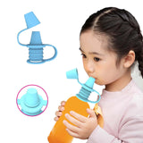 Original Water Bottle Topper, Silicone Sippy Top Spout with Protective Cap, Multifunctional Water Bottle Nozzle, 2-in-1 Water Bottle Cap, Silicone Topper for Food Pouch Blue - 45-Degree Angle