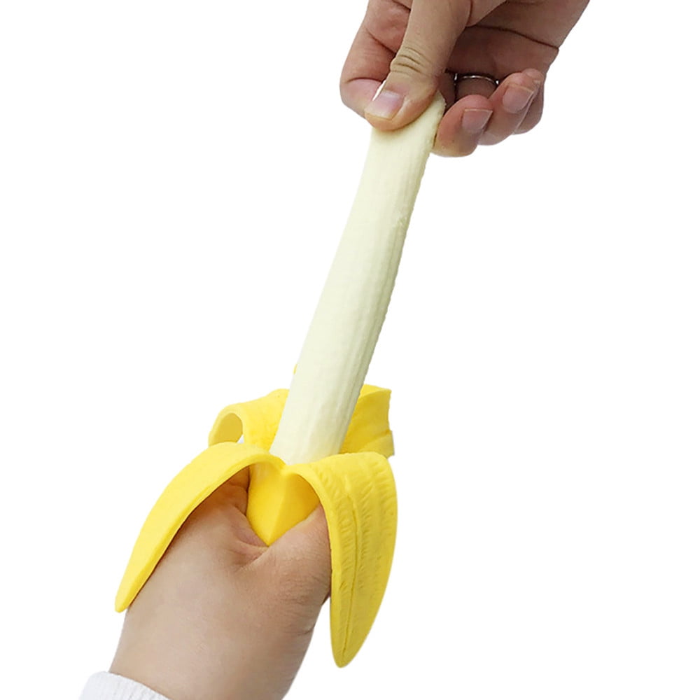 Banana Stress Ball, Soft Simulation Banana Fruit Squeezed Toys, Stretchy Banana Stress Ball Sensory Toys for Birthday Party Holiday Christmas Gift 1PC