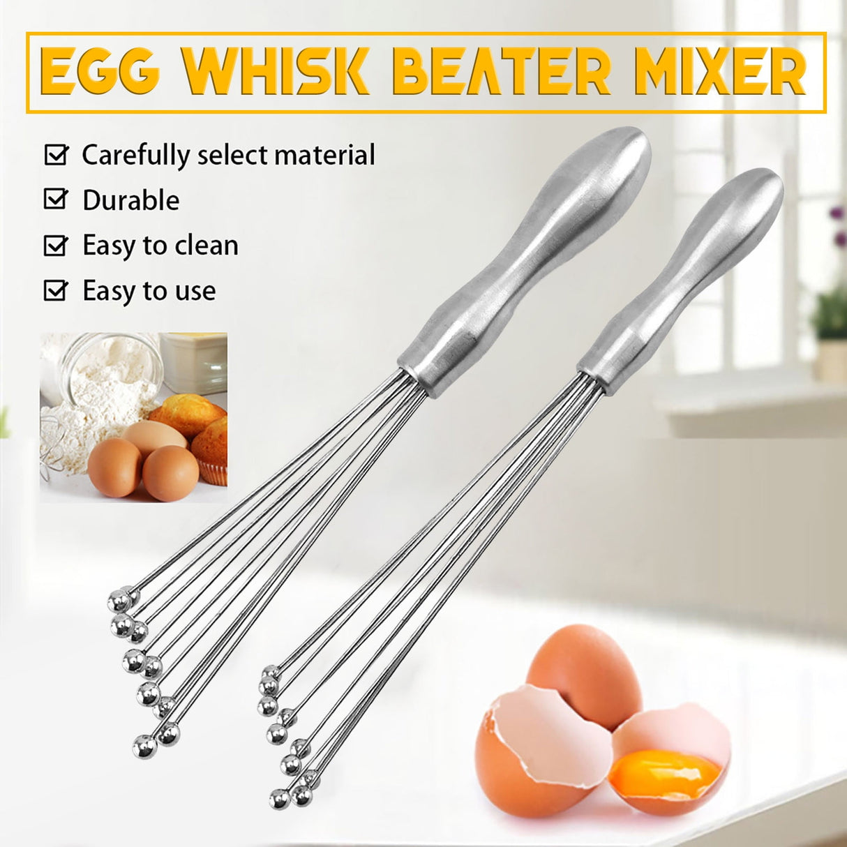 Egg Whisk,10" Stainless Steel Ball Whisk Egg Beater with Handle, Manual Mixers Whisk, Kitchen Tool for Baking Cooking A
