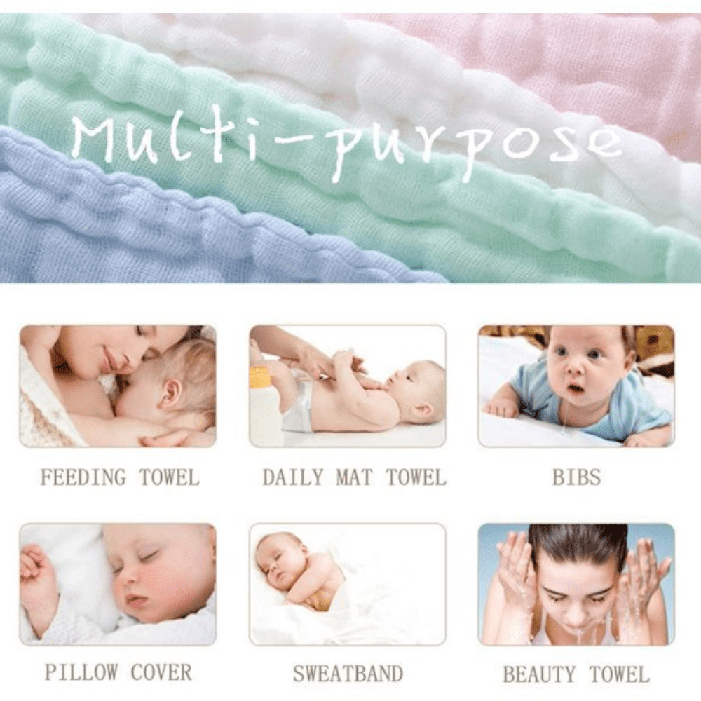 10PCS Muslin Cotton Baby Towel Soft Baby Bath Towel Multicolor Newborn Washcloths and Towels Multicolor