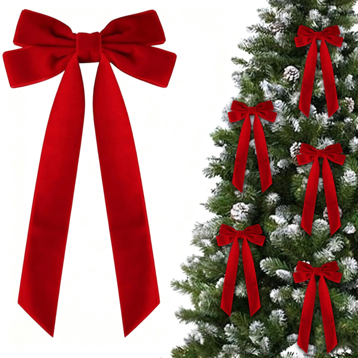 16 Pcs Christmas Velvet Bows for Christmas Tree, Rustic Wreath Gift Bows, Burgundy Christmas Ornaments, for Xmas Farmhouse Tree Garland DIY Craft Wrapping Decorative Red