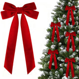 16 Pcs Christmas Velvet Bows for Christmas Tree, Rustic Wreath Gift Bows, Burgundy Christmas Ornaments, for Xmas Farmhouse Tree Garland DIY Craft Wrapping Decorative Red
