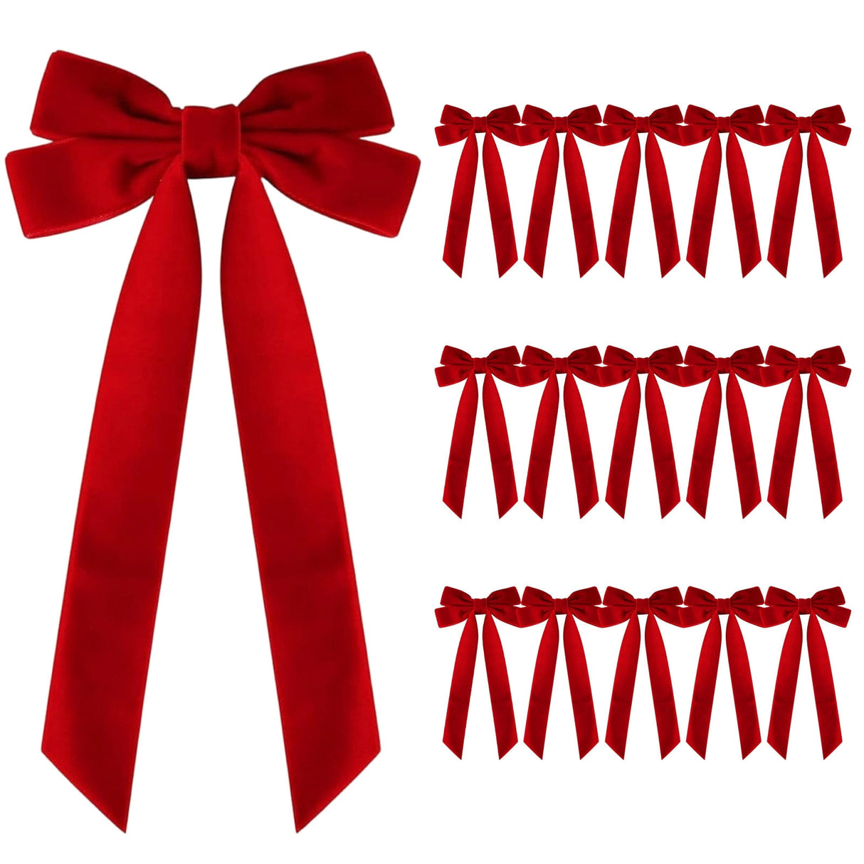 16 Pcs Christmas Velvet Bows for Christmas Tree, Rustic Wreath Gift Bows, Burgundy Christmas Ornaments, for Xmas Farmhouse Tree Garland DIY Craft Wrapping Decorative Red