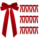 16 Pcs Christmas Velvet Bows for Christmas Tree, Rustic Wreath Gift Bows, Burgundy Christmas Ornaments, for Xmas Farmhouse Tree Garland DIY Craft Wrapping Decorative Red - Front View