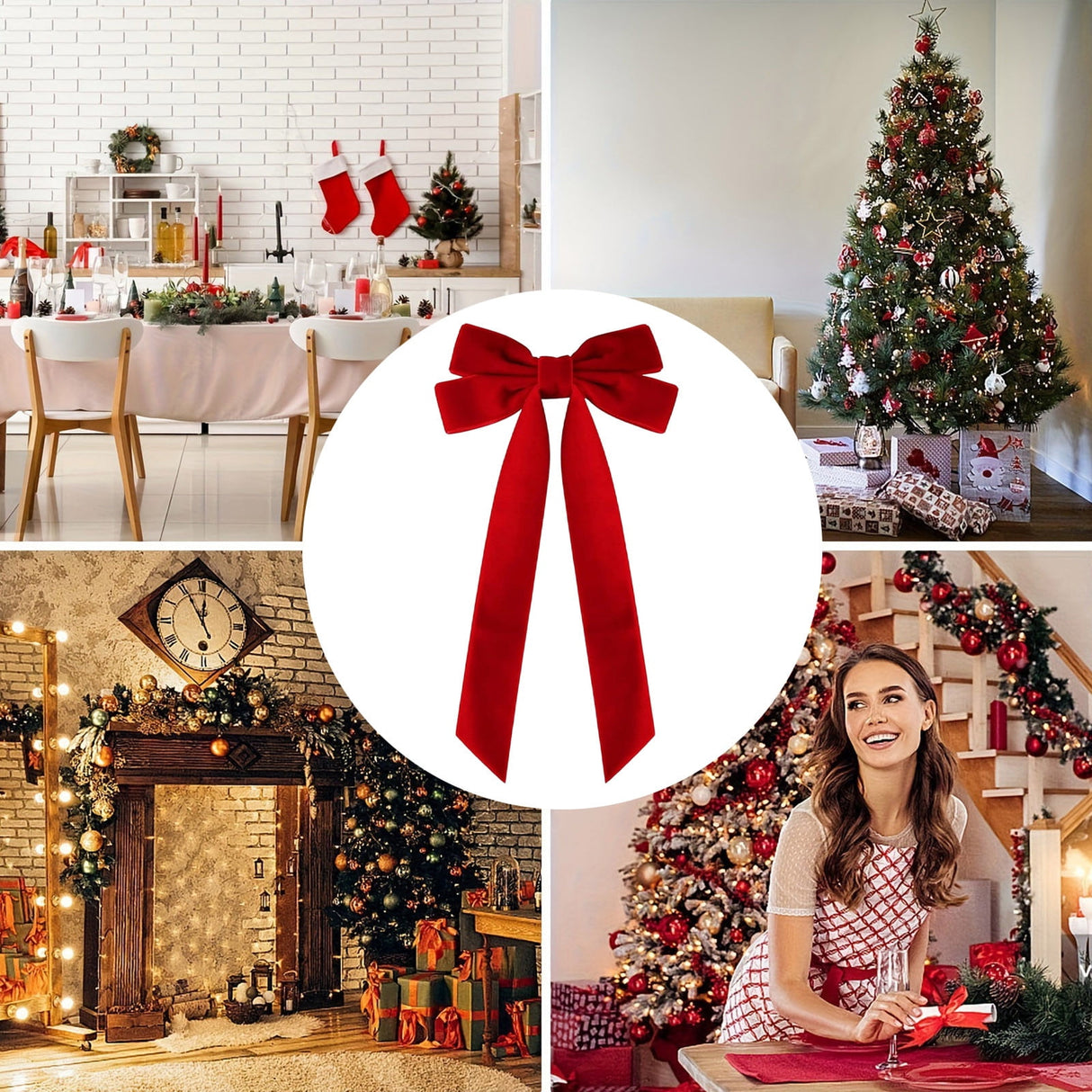 16 Pcs Christmas Velvet Bows for Christmas Tree, Rustic Wreath Gift Bows, Burgundy Christmas Ornaments, for Xmas Farmhouse Tree Garland DIY Craft Wrapping Decorative Red