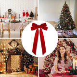 16 Pcs Christmas Velvet Bows for Christmas Tree, Rustic Wreath Gift Bows, Burgundy Christmas Ornaments, for Xmas Farmhouse Tree Garland DIY Craft Wrapping Decorative Red