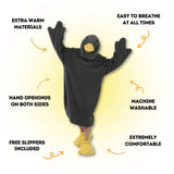 Goose Blanket Hoodie Onesie, Large Warm Wearable Flannel Blankets with Sleeves and Gooses Feet Slippers, for Festival Home Party Holiday Indoor XXL Gray - Front View